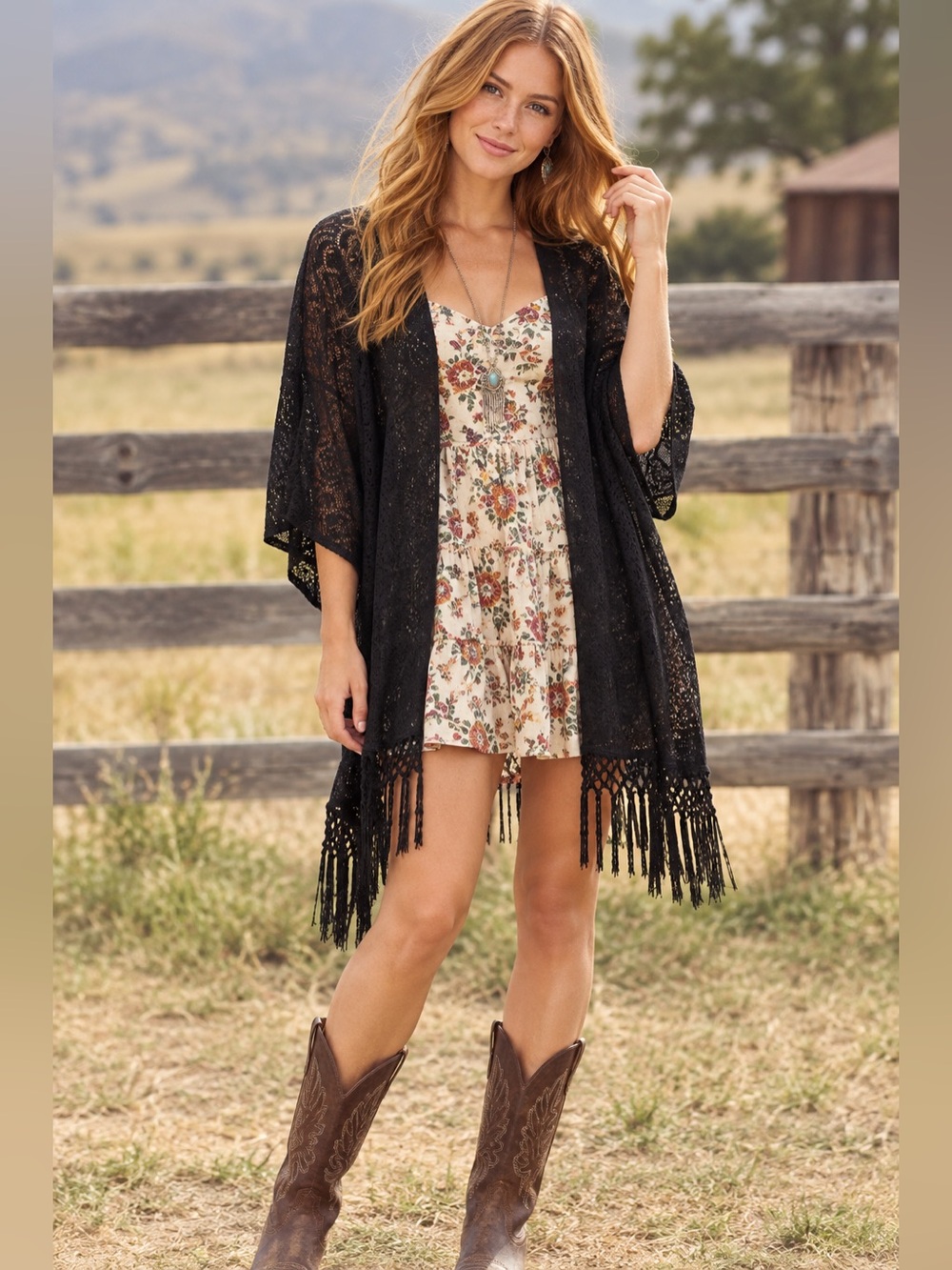 American Eagle Bohemian-Style Lace Fringe Kimono